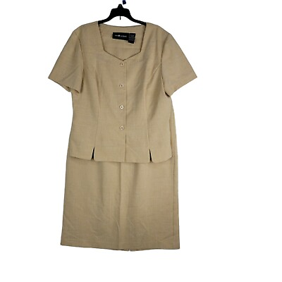 #ad Women#x27;s Sag Harbor 2 Piece Skirt Suit Size 14 Business Attire Matching Set Beige $17.96