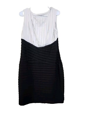 #ad Calvin Klein Little Dress Black amp; White Sleeveless SZ 14W Pleated Stretch $22.99