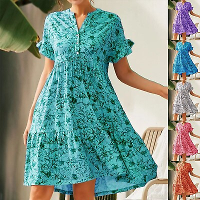 #ad Spring And Summer Half Sleeve Plus Size Loose Floral Printed Dress For Women $23.97