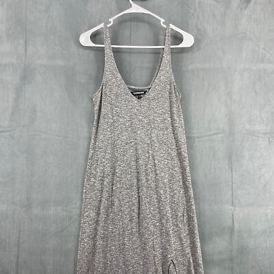 Express Dress Womens Small Gray Maxi Side Slit Jersey Knit Stretch V Neck Casual $26.99