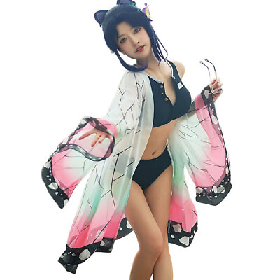 Women Shinobu Splitted Swimsuit Anime Swimwear Bathing Suit Outfit with Cover Up $14.99