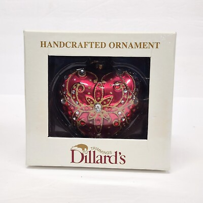 Dillards Handcrafted Ornament Christmas Red Gold Heart $15.99