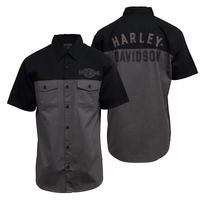 Harley Davidson Men#x27;s Blackened Pearl Staple Colorblock S S Woven Shirt S50B $46.75