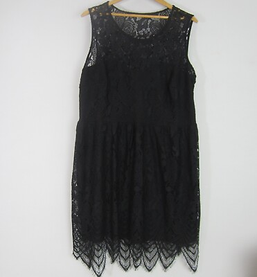 #ad En Focus Womens 20W Black Sleeveless Floral Lace Dress Gathered Classic 20 W $17.49
