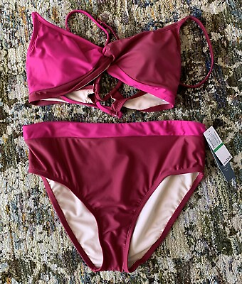 #ad #ad Aqua couture Swimsuit Bikini 2 Pc Pink Rhododendron Size Large New $19.66