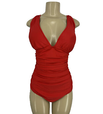 J.Crew Size 16 Women Swimsuit One Piece Ruched V Neck Full Coverage Red 1 6 $29.44