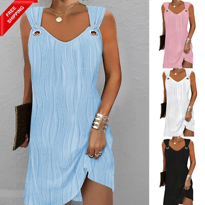 #ad Womens Holiday Casual Sleeveless Mini Tank Dress Summer Beach Party Dresses C $22.88