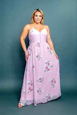 #ad Womens Plus Size Pink Floral Maxi Dress 1XL Button Up Detail Spaghetti Strap $29.95