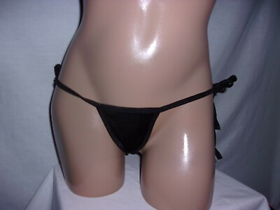 New Sexy exotic wide back tie side thong bikini bottoms Black One size $10.39