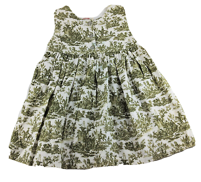 Girls PIPPERS ivory olive green toile flannel dress 2 2T long boutique jumper $9.95