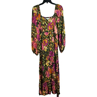 #ad Terra amp; Sky Women#x27;s Plus Size Floral Maxi Dress 0X 14W Sweetheart Neck Green Pur $16.00