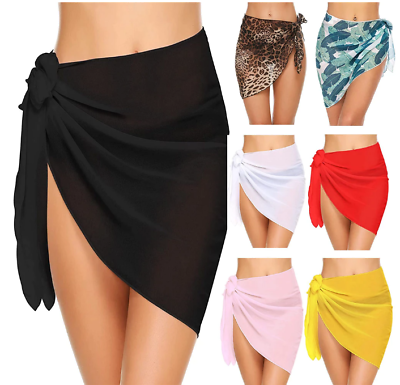 Women Short Sarongs Swimsuit Coverups Beach Bikini Wrap Sheer Short Skirt Chiffo $9.00