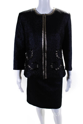 #ad Lauretta Womens Hook Front Crew Neck Shiny Skirt Suit Black Size IT 46 $34.01