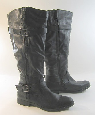 #ad new Black 1quot;BLOCK Heel Round Toe Knee Boot Side Buckle WOMEN Size 8.5 $11.69