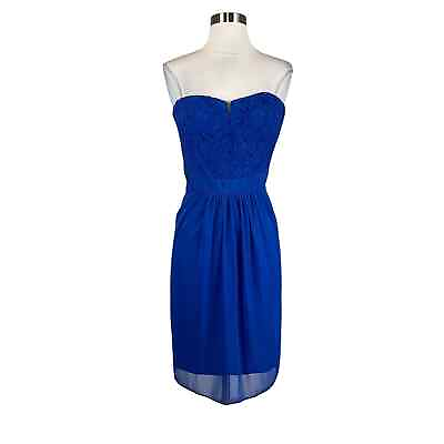 #ad #ad Adrianna Papell Women#x27;s Cocktail Dress Size 14 Blue Strapless Lace A Line Mini $49.99