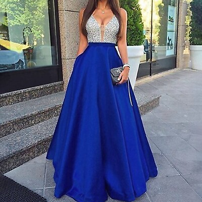 #ad Women Sleeveless V Neck Wedding Dress Elegant Party Evening Slim Maxi Dresses $22.94