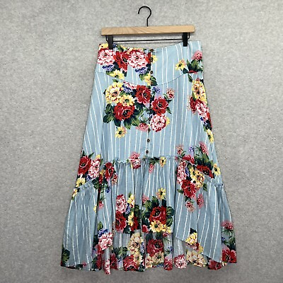 Maeve Anthropologie Skirt Womens 10 Blue Floral Claudette Midi Colorful Boho NEW $89.97