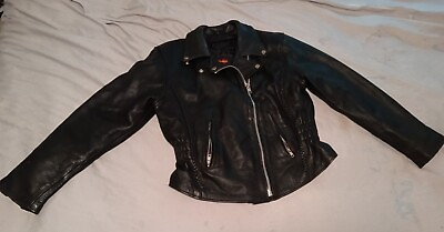 #ad HOT Women#x27;s Leather Motorcycle Black Biker Jacket W Liner Size L Hot Leathers $109.96