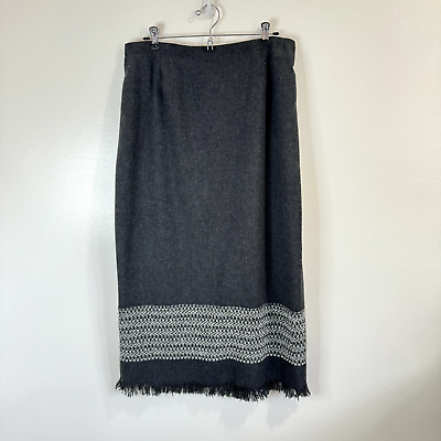 #ad Vtg Dressbarn Midi Skirt Wool Size 14W Gray Blanket Fringe Native Southwestern $25.00