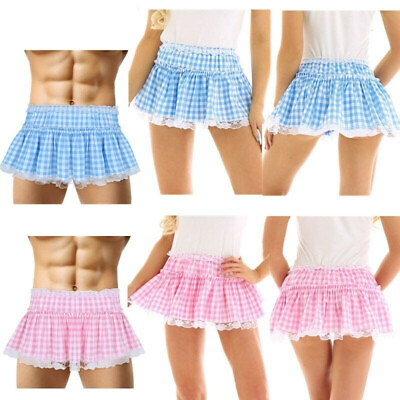 #ad Women Sissy Lace Short Skirt Gingham A line Mini Skirt Fancy dress Pleated Skirt $8.22