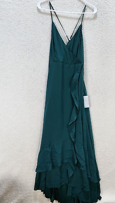 Lulus in Love Forever Lace up Back Chiffon Gown Women#x27;s L Emerald Green High Low $59.03