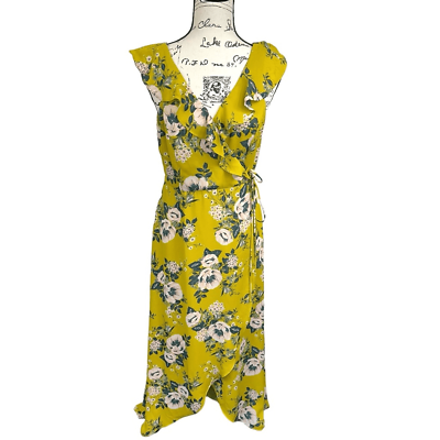 June amp; Hudson Yellow Floral Madi Wrap Summer Dress Medium $25.00