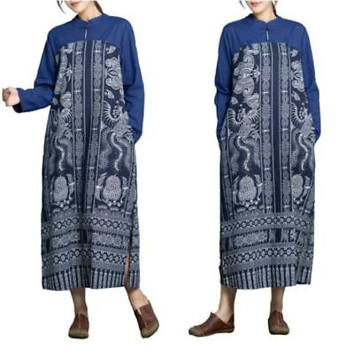 Vintage Style Women#x27;s Floral Maxi Dress Long Sleeve Chinese Qipao Kaftan Robe D $37.33