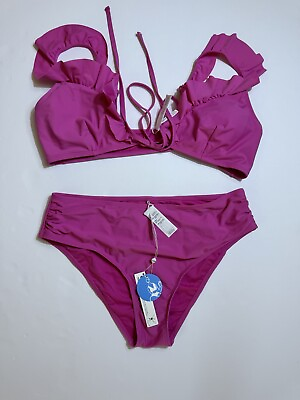 #ad CUPSHE Bikini Set for Women Two Piece Swimsuits High Waist Pink Sz L $21.99