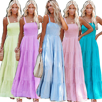 NEW Plus Size Summer Beach Dress Women#x27;s Casual Holiday Strap Maxi Party Dresses $23.91