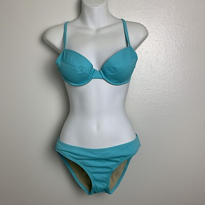#ad Victoria’s Secret Light Blue Bikini Push Up Padded Size 34A Bottoms Size Medium $16.50