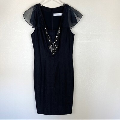 #ad Carolina Herrera Black Tweed Gem Rhinestone Cocktail Dress Size 6 $175.00