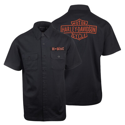 Harley Davidson Men#x27;s Black Hold Out H DMC Patch S S Woven Shirt S41A C $59.00