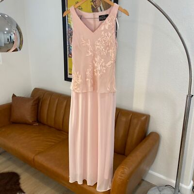 #ad Alex Evenings Petite Pink Beaded Top Long Evening Dress Size 10P $22.95