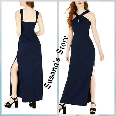 #ad NWT Bebe Navy Halter Slit Maxi Gown Dress SIZE XS SEXY AND GLAMOROUS $37.99