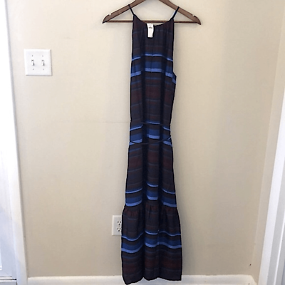 #ad Banana Republic Factory maxi dress striped blue burgundy sleeveless ruffled LG $55.00