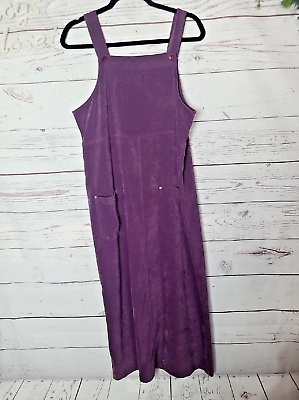 #ad Denim amp; Co Purple Modest Overall Bib Maxi Dress Faux Suede Oversized Woman Small $25.80