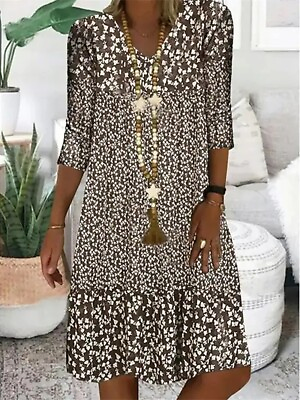 #ad Women Summer Beach Boho Sundress Ladies Holiday V Neck Floral Dress Plus Size $22.99