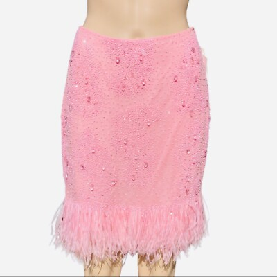 #ad ESCADA pink skirt with crystals and feathers sz 4 eu 36 $750.00