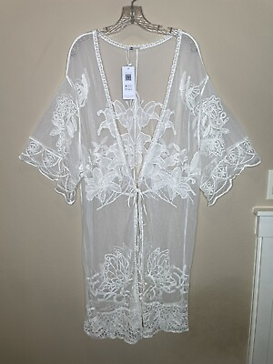 Cupshe Womens Swim Cover Up One Size White Lace Tie Front Sheer Beach NWT $19.99