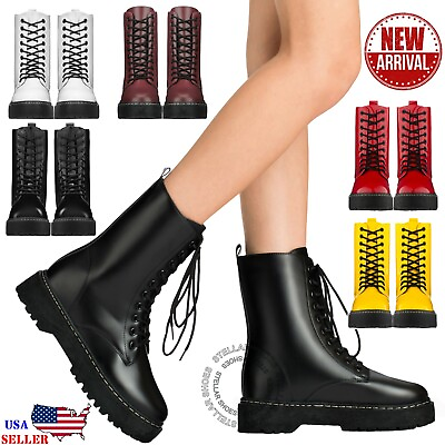 NEW ILLUDE Women’s Lace Up Combat Boots Chunky Heel Military High Ankle Boots $31.99