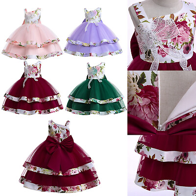 #ad Little Girls Party Dress Wedding Birthday Floral Lace Evening Bowknot Princess $6.99