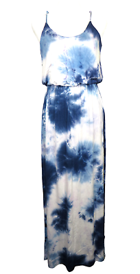 #ad Lush Women#x27;s Size Small Navy Tie Dye Blouson Maxi Dress $45.00
