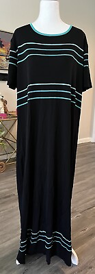 #ad Misook Black Teal Blue Stripe Maxi Long Dress 3x $99.99