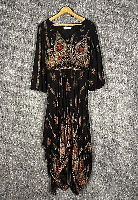 #ad Lapogee Boho Maxi Dress Women#x27;s S Black Exotic Handkerchief Hem Gypsy Freespirit $16.50