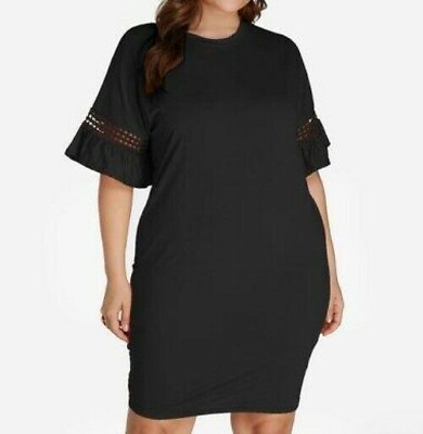Womens Plus Size Crochet Sleeve Detail Elbow Length Sleeve Black Dress 2X 4X $21.99
