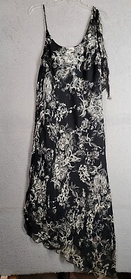 Rene Derby Maxi Dress 18 Plus Size Layered Assymetric Chiffon Black White Floral $14.99
