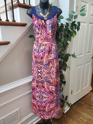 #ad New Directions Womens Multicolor Sleeveless Round Neck Long Maxi Dress Large $30.00