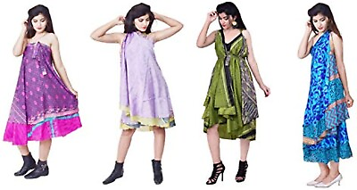 #ad 3 Pcs Mix Lot Vintage Silk Sari Magic Wrap Around Skirts $31.99