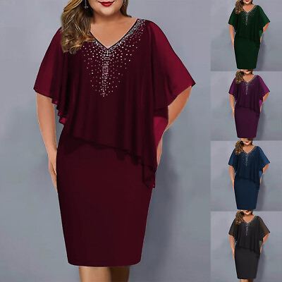 #ad Plus Size Womens Chiffon Midi Dress Evening Party Cocktail Ball Gown Bodycon US $22.25