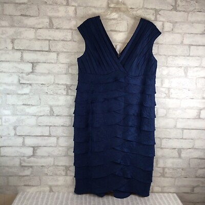 Adrianna Papell Cocktail Dress Size 14W Blue Sleeveless Shutter Pleat Back Zip $37.00